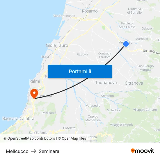 Melicucco to Seminara map
