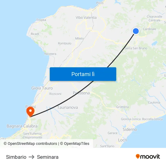 Simbario to Seminara map