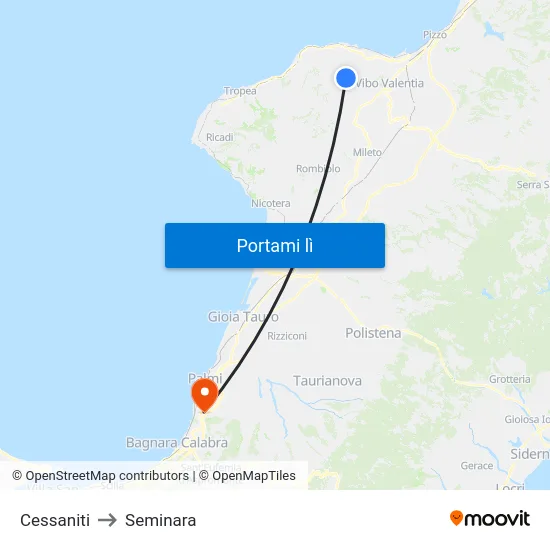 Cessaniti to Seminara map