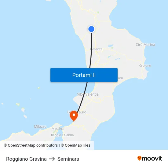 Roggiano Gravina to Seminara map