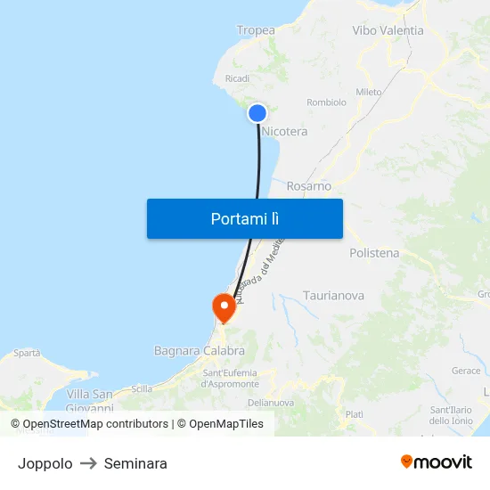 Joppolo to Seminara map