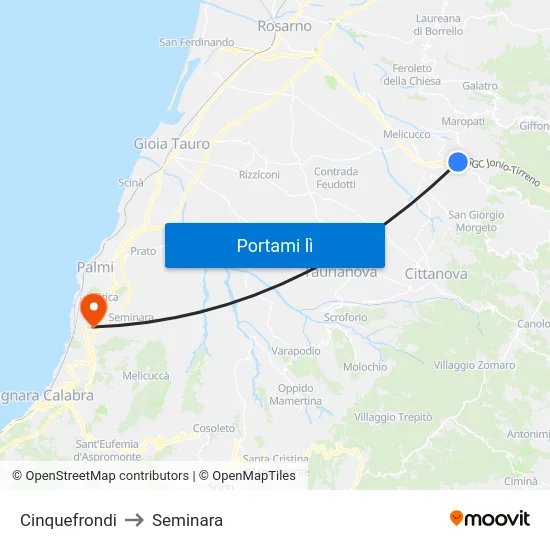 Cinquefrondi to Seminara map