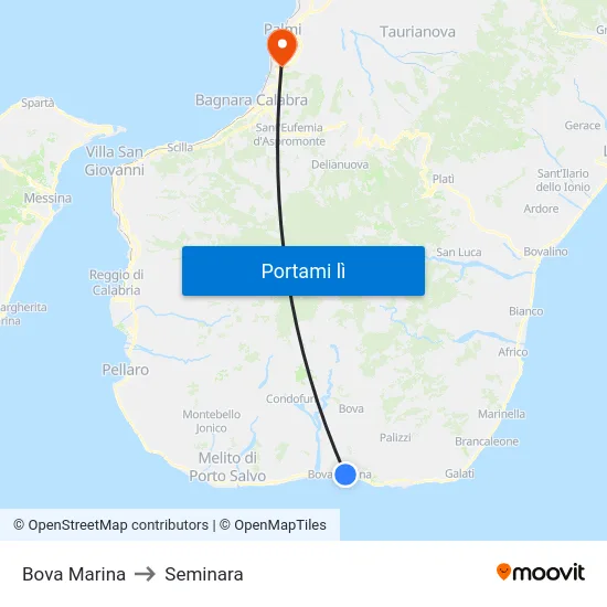 Bova Marina to Seminara map