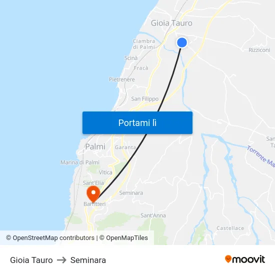 Gioia Tauro to Seminara map