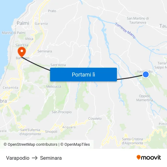 Varapodio to Seminara map