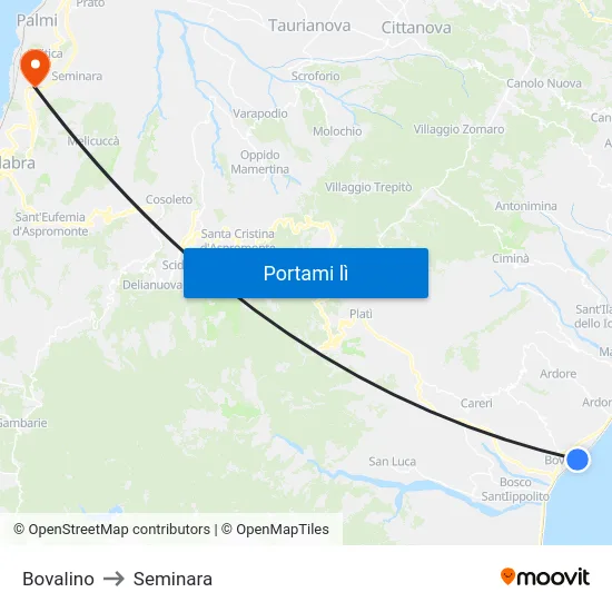 Bovalino to Seminara map