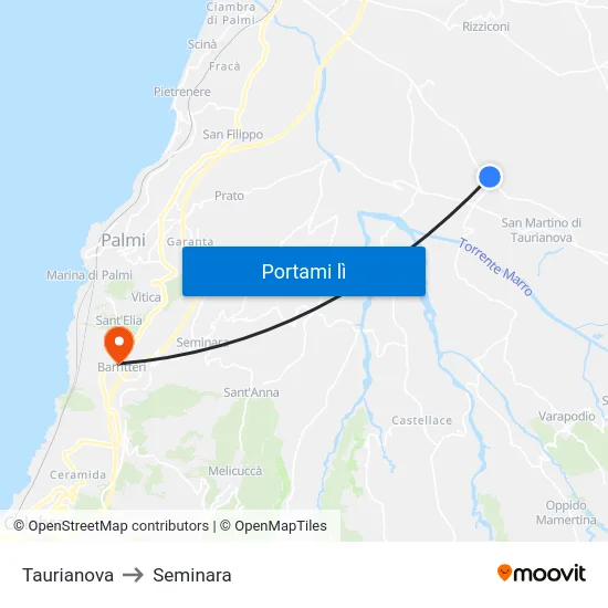 Taurianova to Seminara map