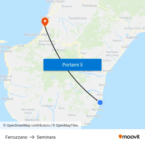 Ferruzzano to Seminara map