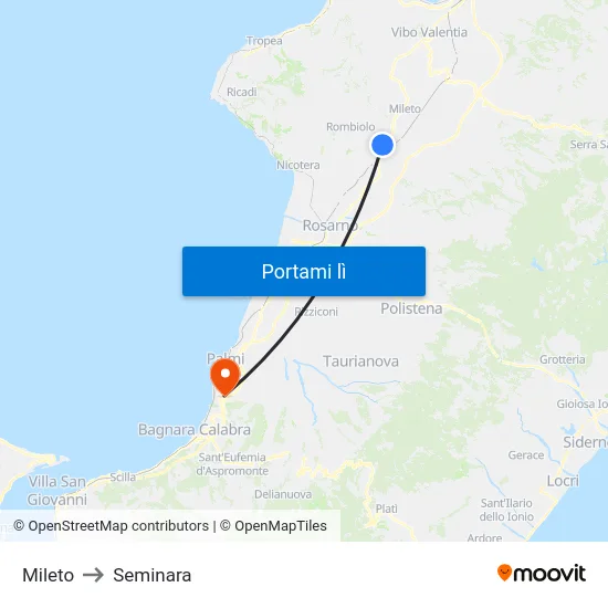Mileto to Seminara map