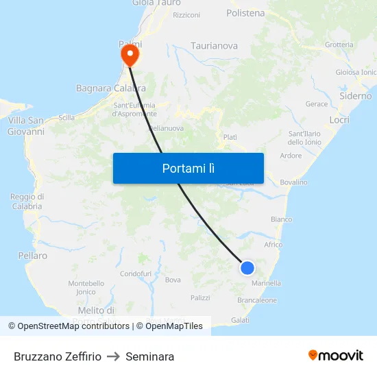 Bruzzano Zeffirio to Seminara map