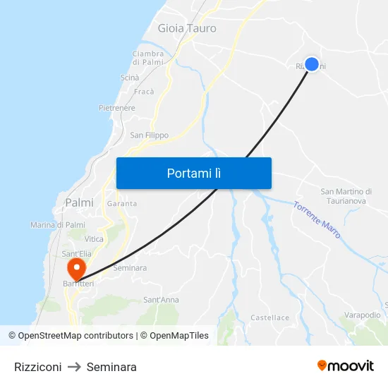 Rizziconi to Seminara map