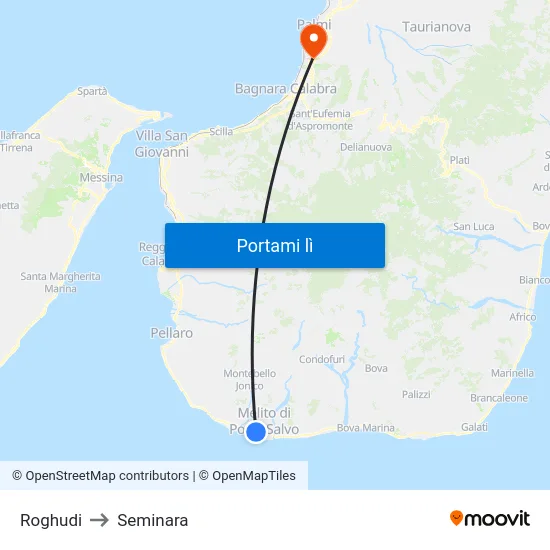 Roghudi to Seminara map