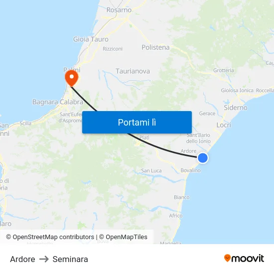 Ardore to Seminara map