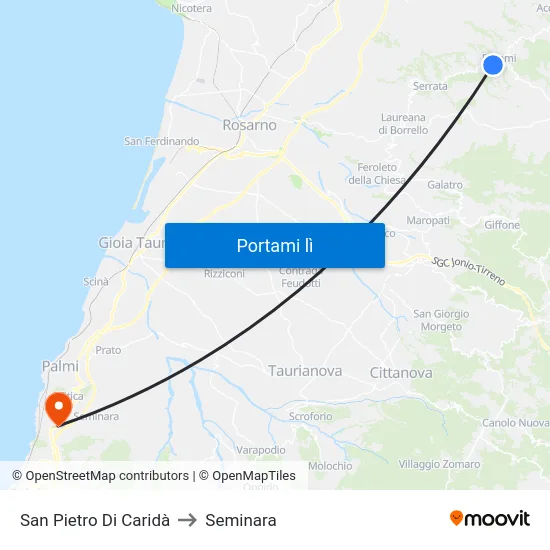 San Pietro Di Caridà to Seminara map