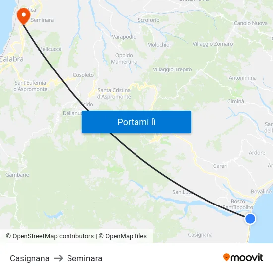 Casignana to Seminara map