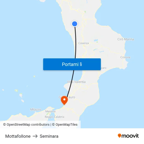 Mottafollone to Seminara map