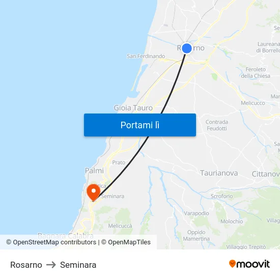 Rosarno to Seminara map