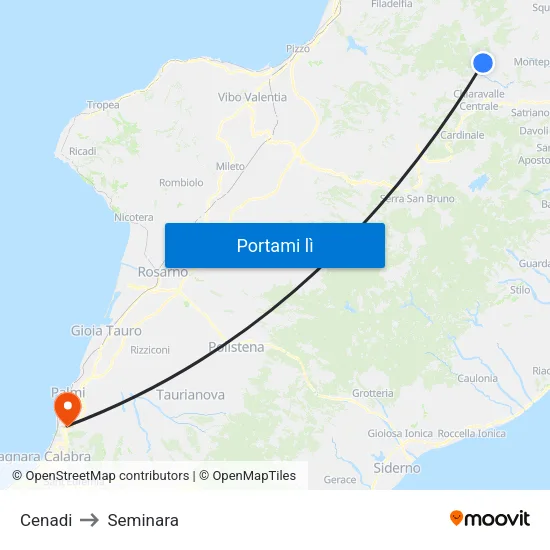 Cenadi to Seminara map