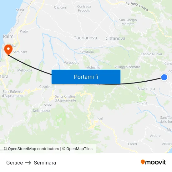 Gerace to Seminara map