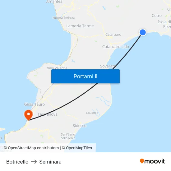 Botricello to Seminara map