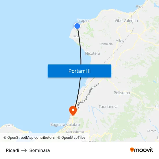 Ricadi to Seminara map