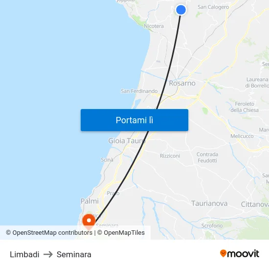 Limbadi to Seminara map