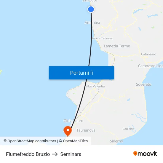 Fiumefreddo Bruzio to Seminara map