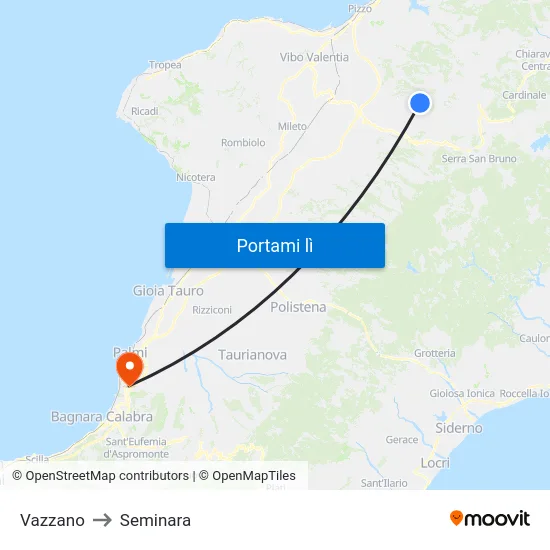 Vazzano to Seminara map