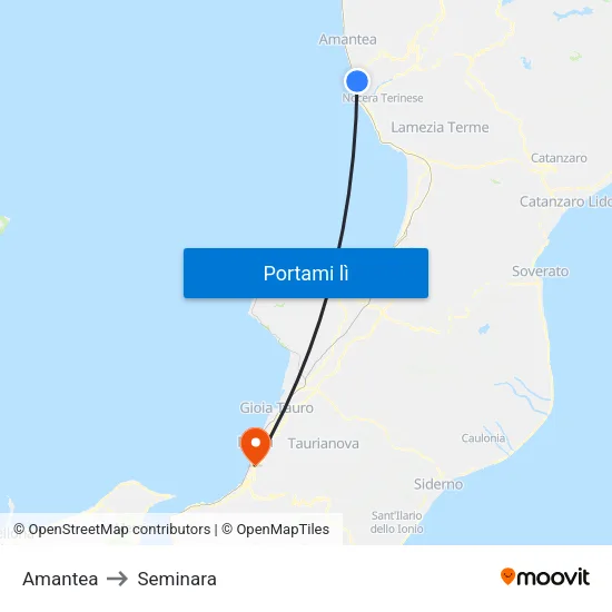Amantea to Seminara map