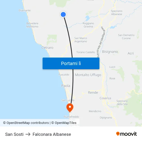 San Sosti to Falconara Albanese map