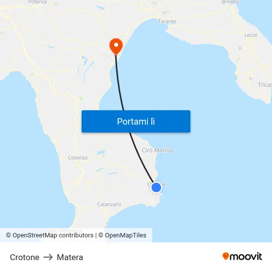 Crotone to Matera map