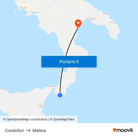 Condofuri to Matera map