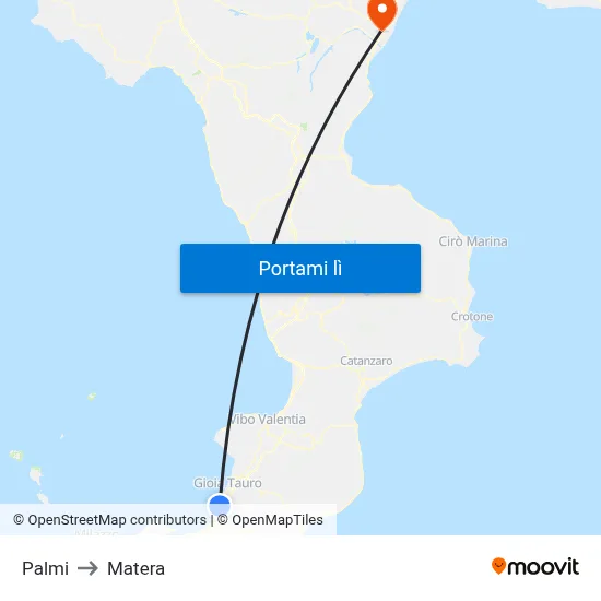 Palmi to Matera map