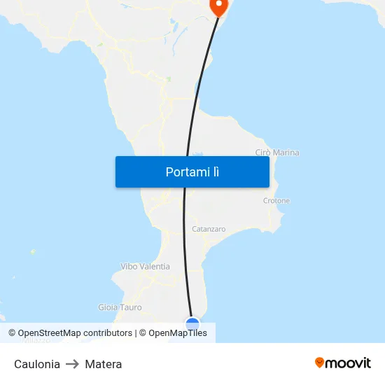 Caulonia to Matera map