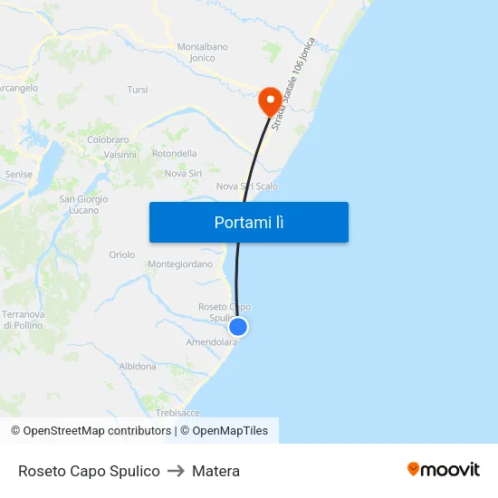 Roseto Capo Spulico to Matera map