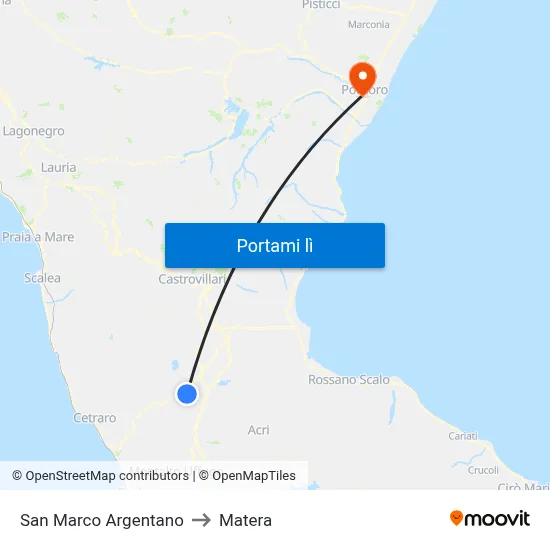 San Marco Argentano to Matera map