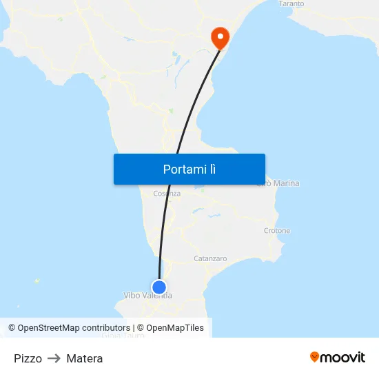 Pizzo to Matera map