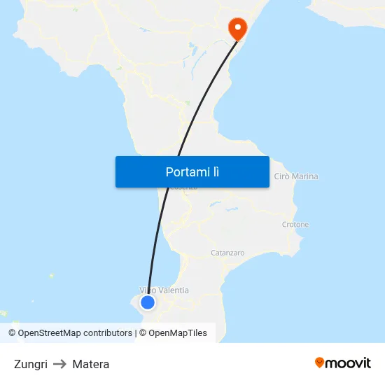 Zungri to Matera map