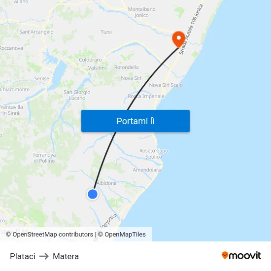 Plataci to Matera map