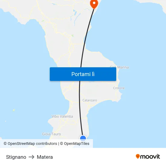 Stignano to Matera map