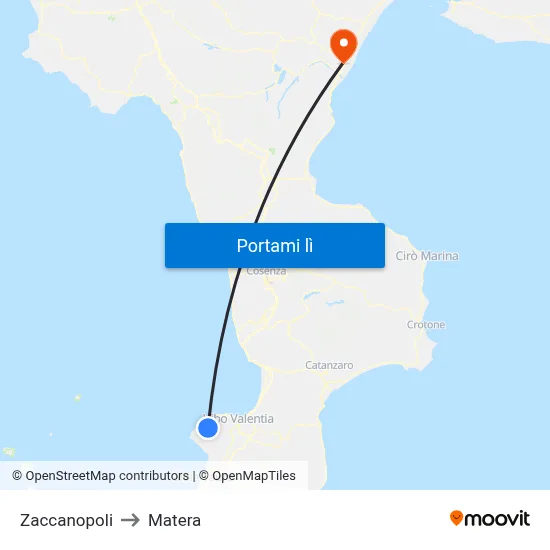 Zaccanopoli to Matera map