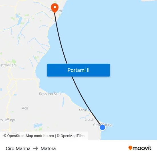 Cirò Marina to Matera map