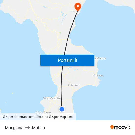 Mongiana to Matera map
