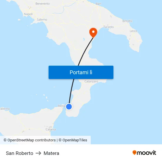 San Roberto to Matera map