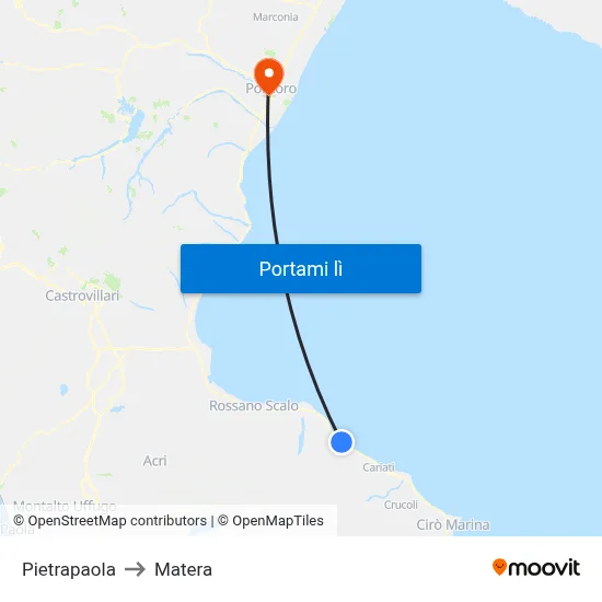 Pietrapaola to Matera map
