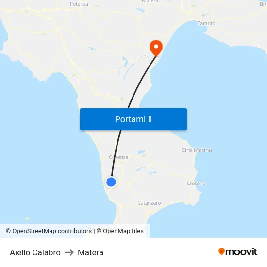 Aiello Calabro to Matera map
