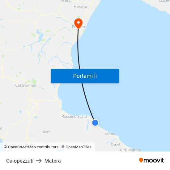 Calopezzati to Matera map