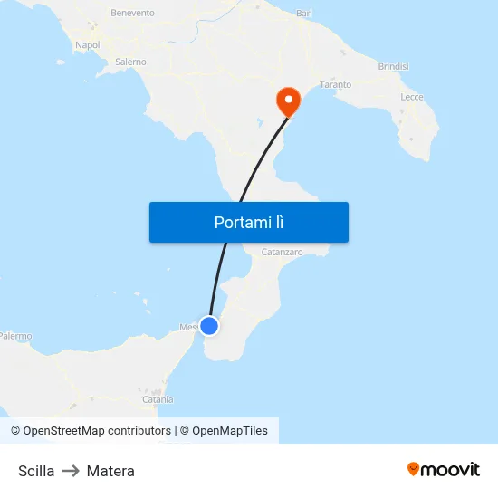 Scilla to Matera map