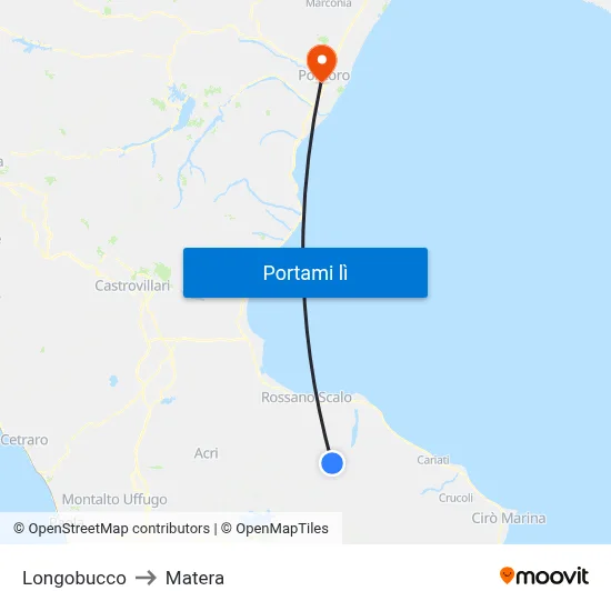 Longobucco to Matera map