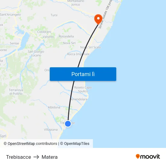 Trebisacce to Matera map
